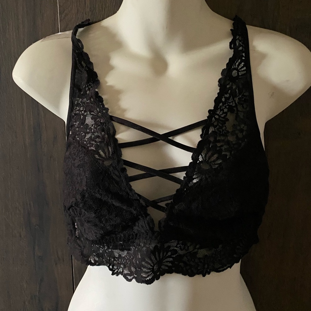 PINK Black Lace Bralette size L